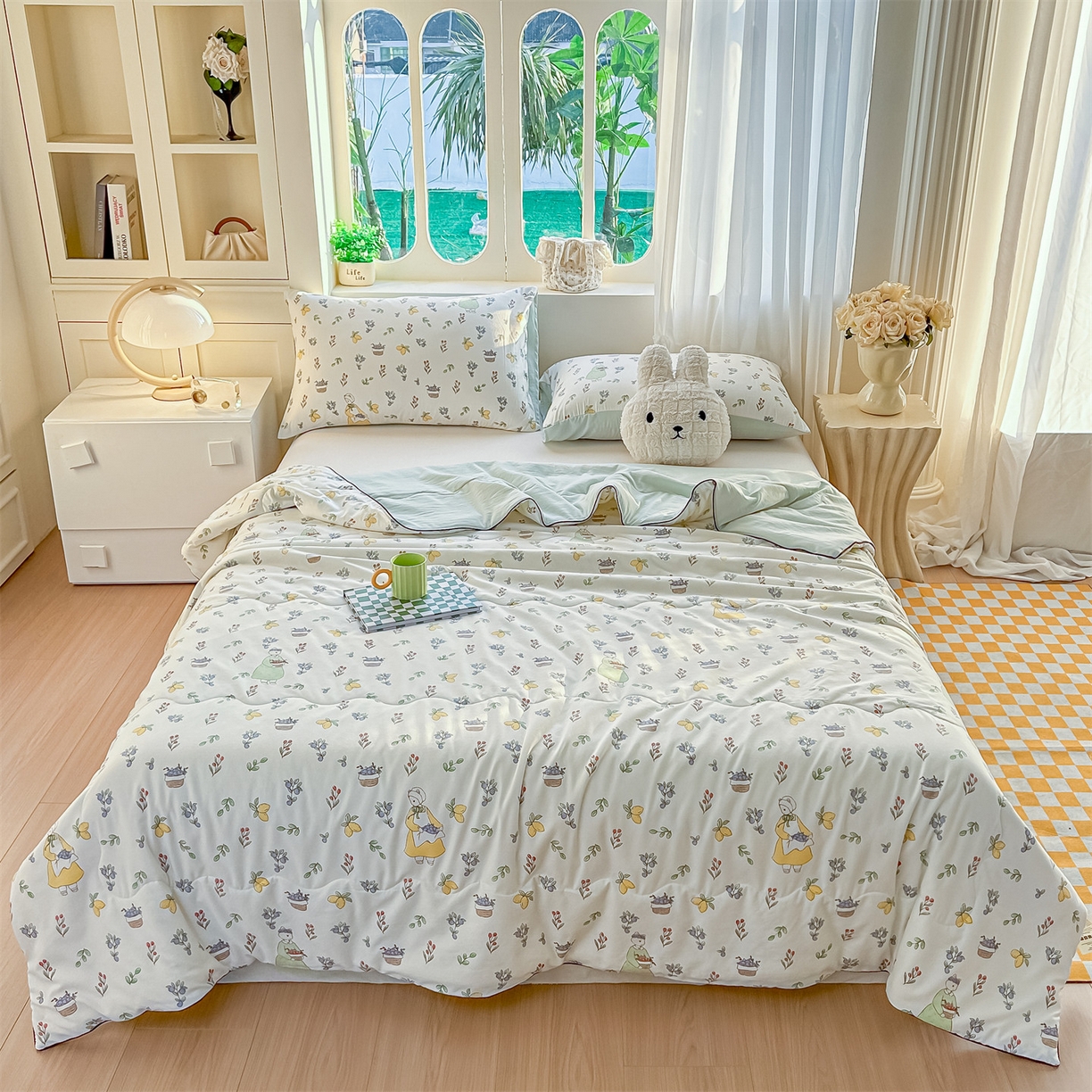 91家纺网 家纺一手货源 找家纺 招财星家纺 2026新款A类水洗棉皱绉纱夏被空调被印花夏凉被子被芯（带质检报告买家秀） 柠檬女孩