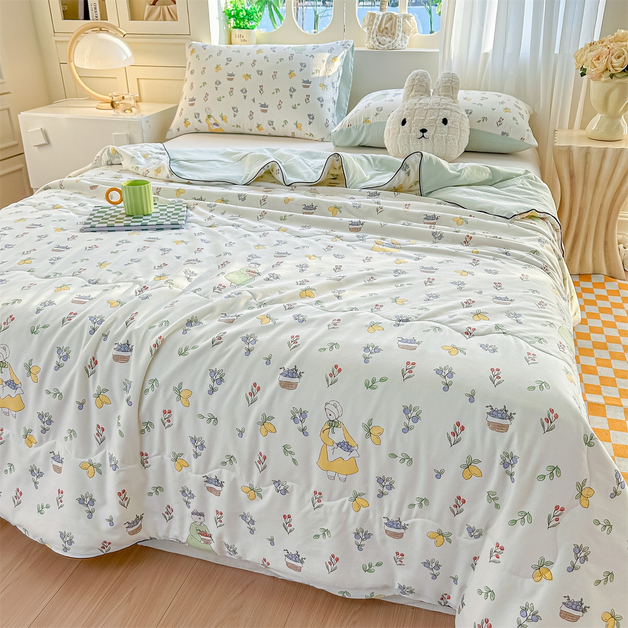 91家纺网 家纺一手货源 找家纺 招财星家纺 2026新款A类水洗棉皱绉纱夏被空调被印花夏凉被子被芯（带质检报告买家秀） 柠檬女孩