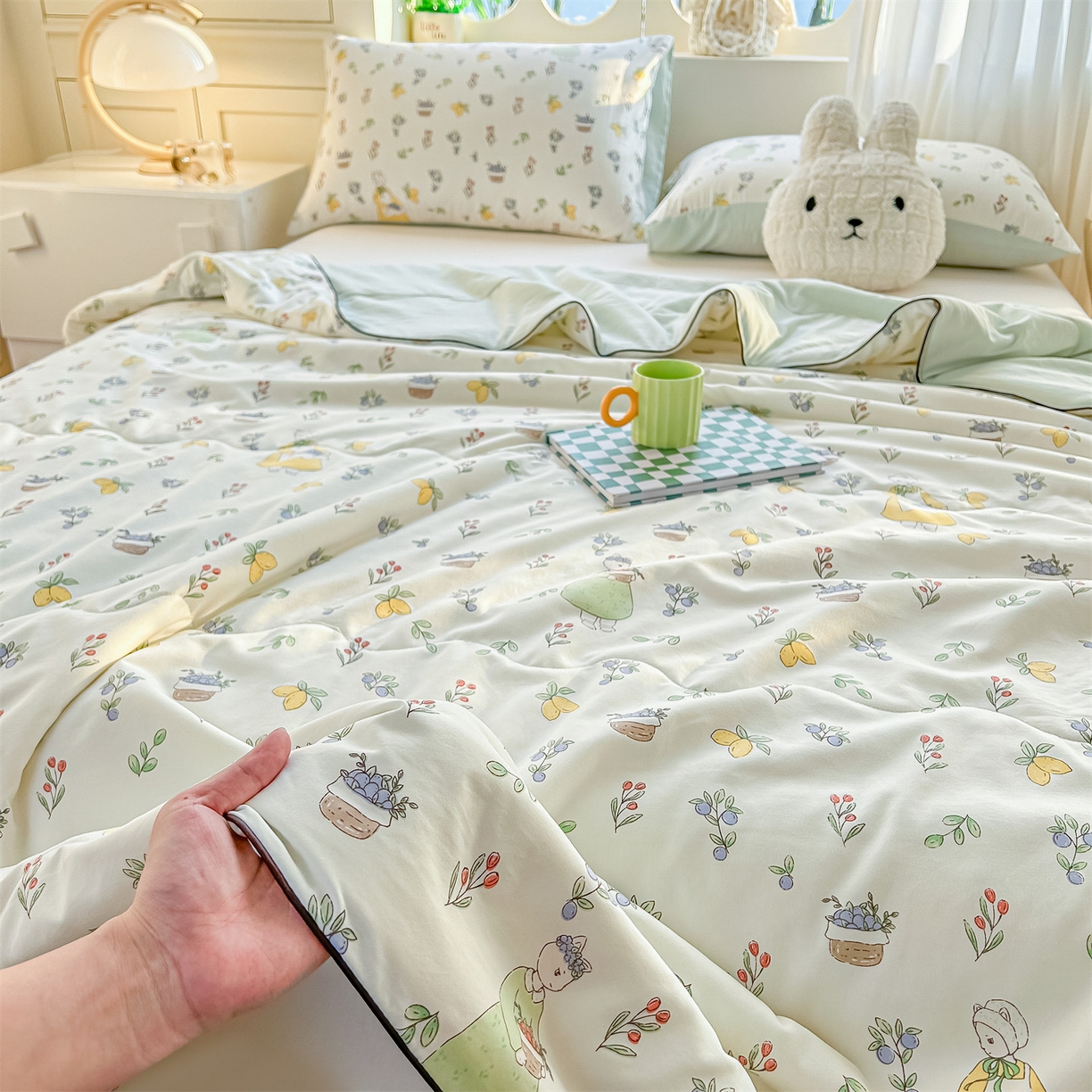 91家纺网 家纺一手货源 找家纺 招财星家纺 2026新款A类水洗棉皱绉纱夏被空调被印花夏凉被子被芯（带质检报告买家秀） 柠檬女孩