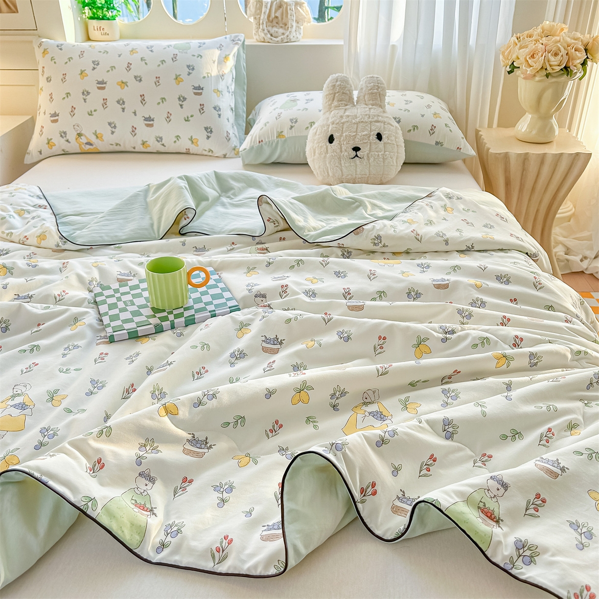 91家纺网 家纺一手货源 找家纺 招财星家纺 2026新款A类水洗棉皱绉纱夏被空调被印花夏凉被子被芯（带质检报告买家秀） 柠檬女孩