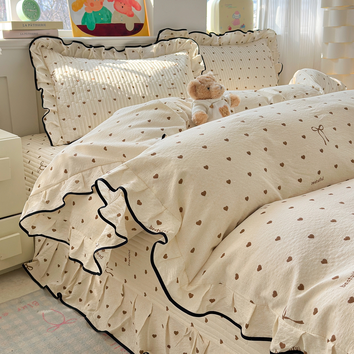 91家纺网 家纺一手货源 找家纺 （总）壹和 2026新款A类云感花边款双层纱床盖款和床单款四件套单床盖单被套