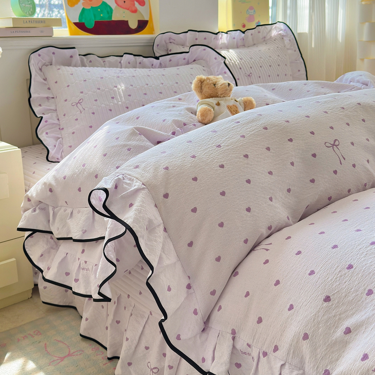 91家纺网 家纺一手货源 找家纺 （总）壹和 2026新款A类云感花边款双层纱床盖款和床单款四件套单床盖单被套