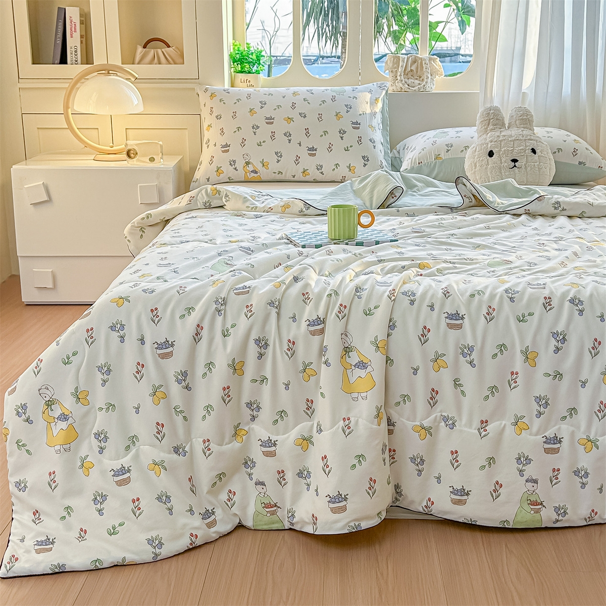 91家纺网 家纺一手货源 找家纺 招财星家纺 2026新款A类水洗棉皱绉纱夏被空调被印花夏凉被子被芯（带质检报告买家秀） 柠檬女孩