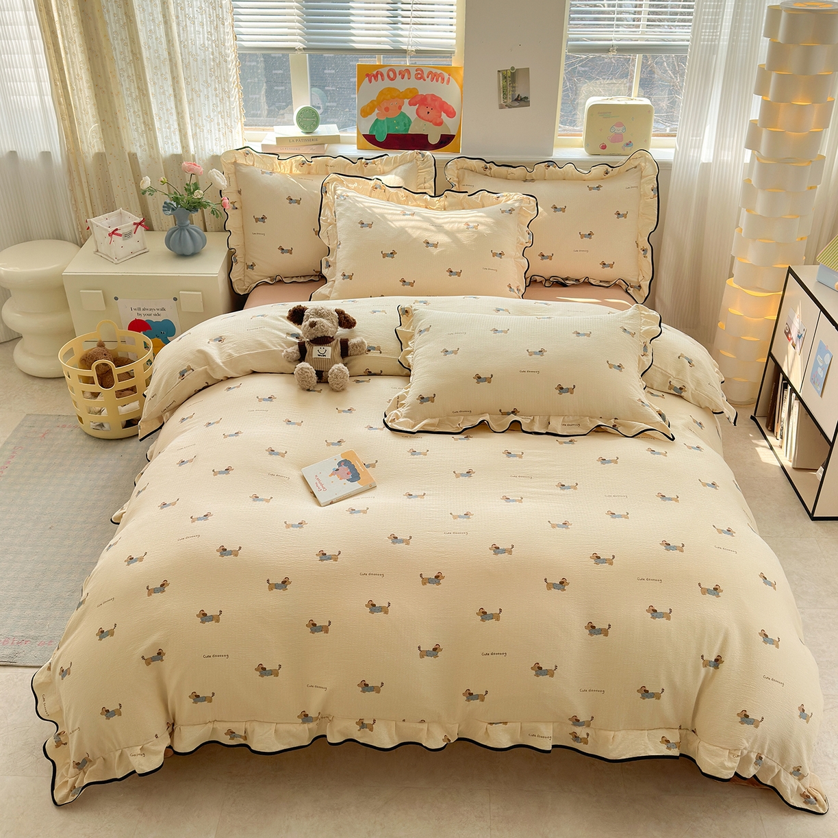 91家纺网 家纺一手货源 找家纺 （总）壹和 2026新款A类云感花边款双层纱床盖款和床单款四件套单床盖单被套