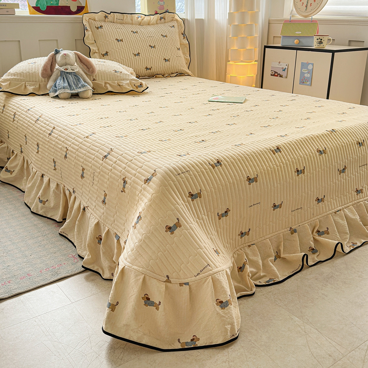 91家纺网 家纺一手货源 找家纺 （总）壹和 2026新款A类云感花边款双层纱床盖款和床单款四件套单床盖单被套