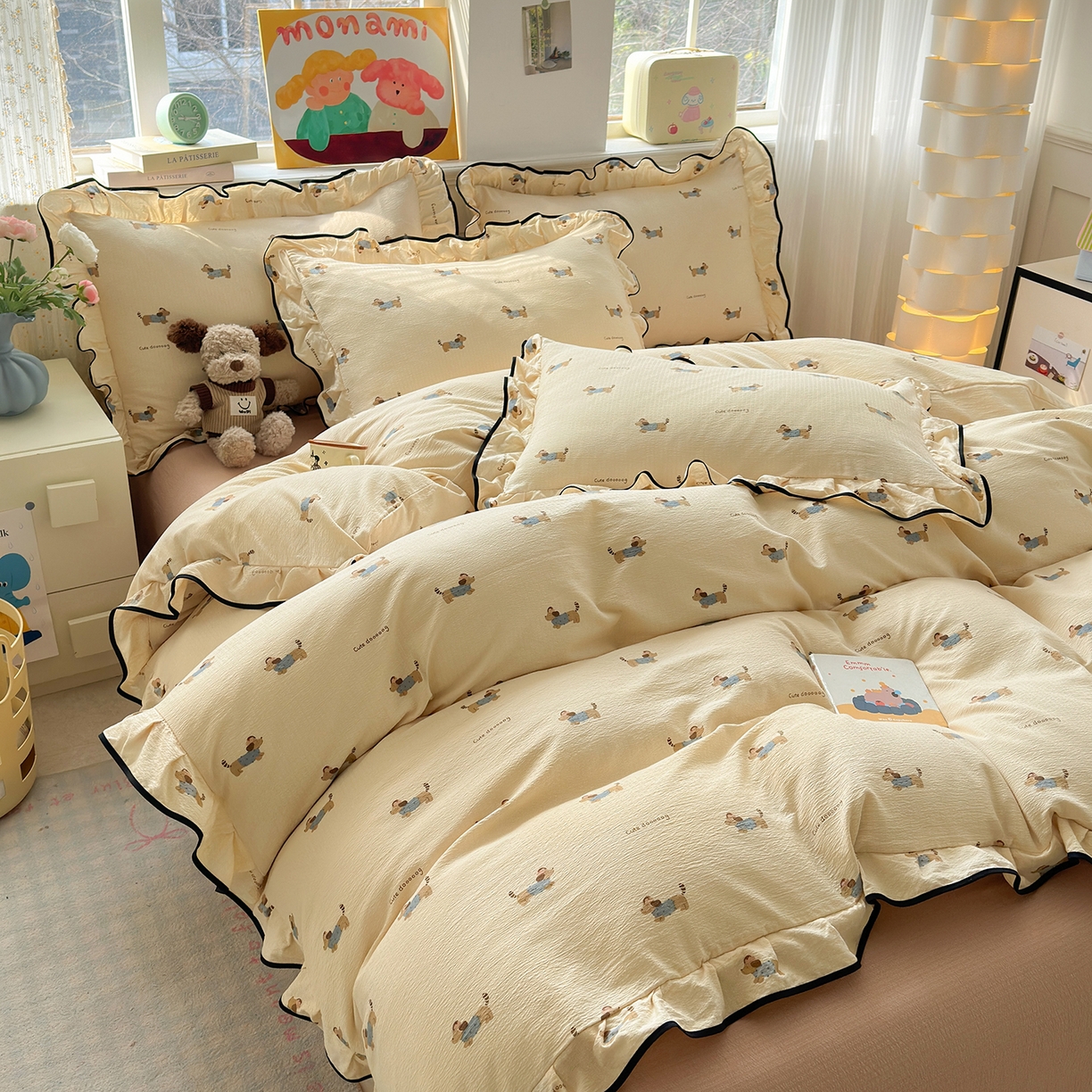 91家纺网 家纺一手货源 找家纺 （总）壹和 2026新款A类云感花边款双层纱床盖款和床单款四件套单床盖单被套