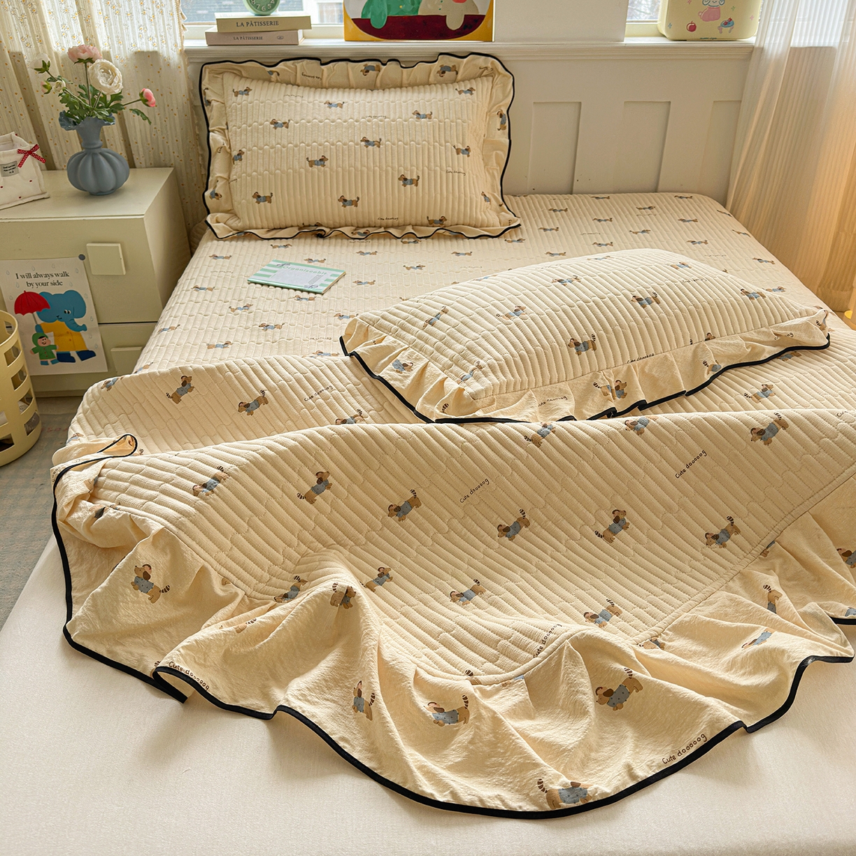 91家纺网 家纺一手货源 找家纺 （总）壹和 2026新款A类云感花边款双层纱床盖款和床单款四件套单床盖单被套