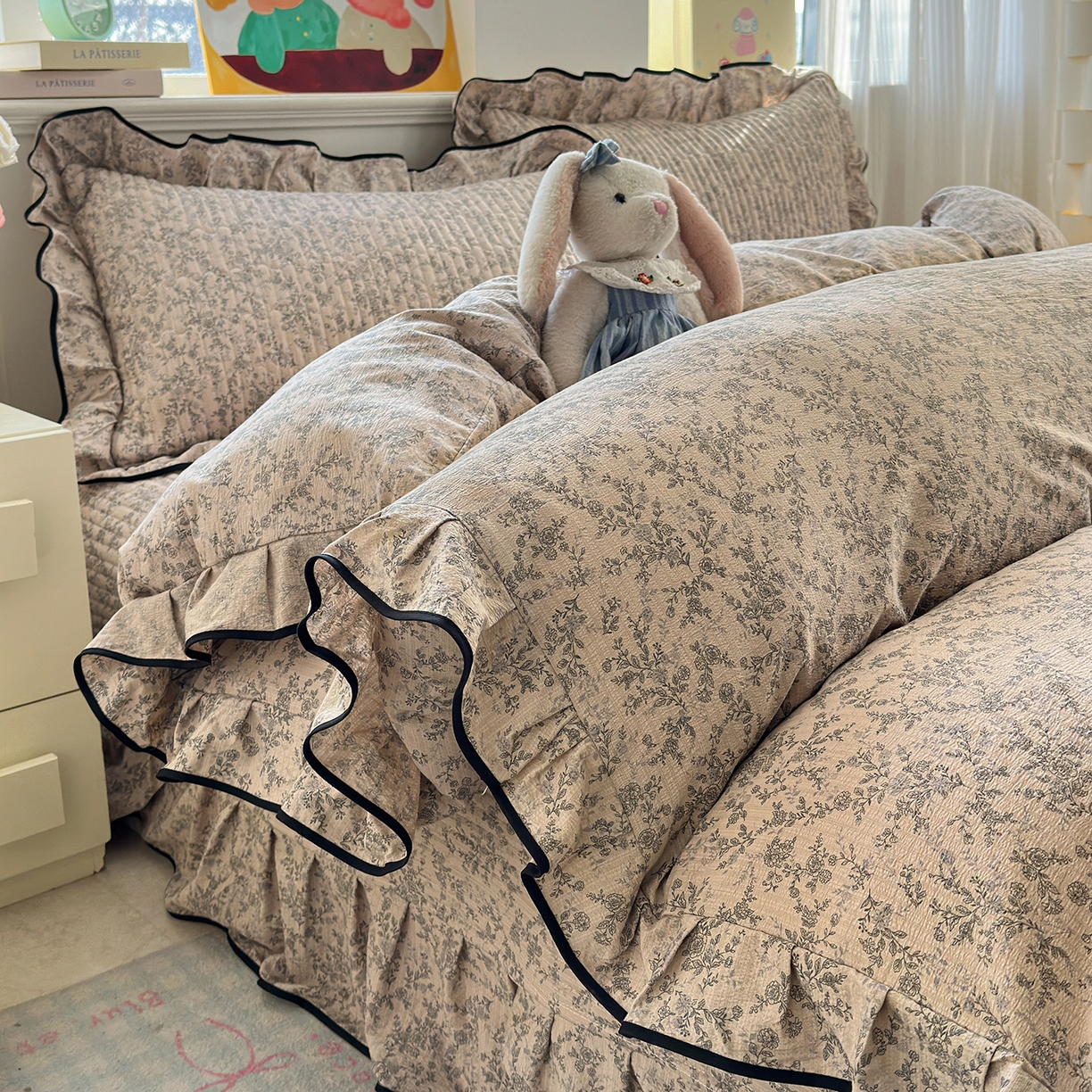 壹和 2026新款A类云感花边款双层纱床盖款和床单款四件套单床盖单被套 竹韵枝影