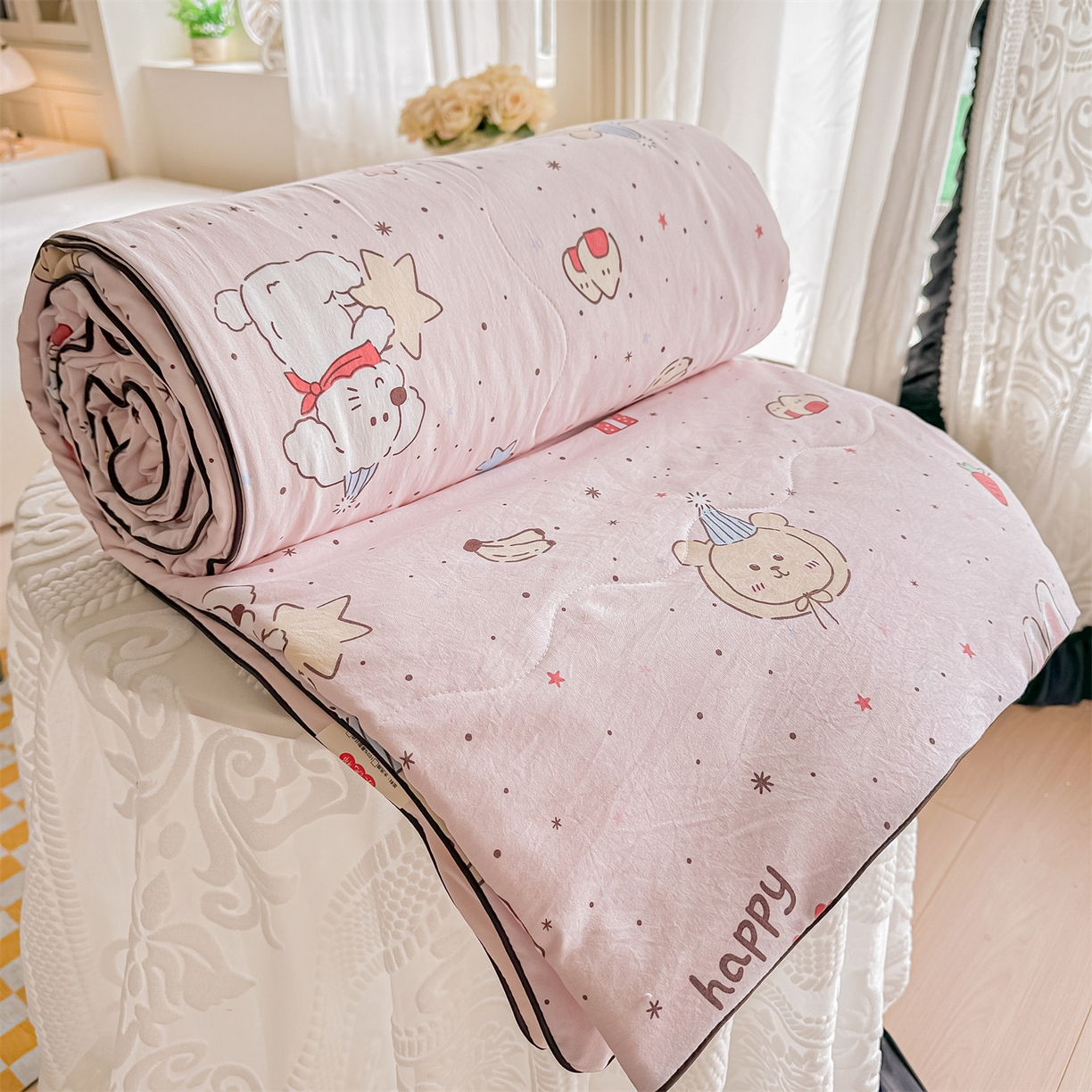 招财星家纺 2026新款A类水洗棉皱绉纱夏被空调被印花夏凉被子被芯（带质检报告买家秀） 生日派对