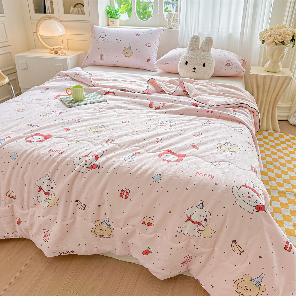 91家纺网 家纺一手货源 找家纺 招财星家纺 2026新款A类水洗棉皱绉纱夏被空调被印花夏凉被子被芯（带质检报告买家秀） 生日派对