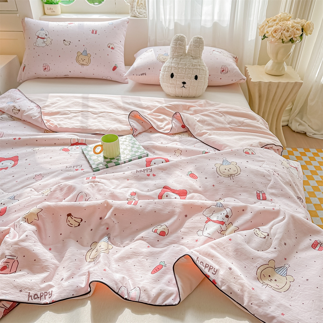 91家纺网 家纺一手货源 找家纺 招财星家纺 2026新款A类水洗棉皱绉纱夏被空调被印花夏凉被子被芯（带质检报告买家秀） 生日派对