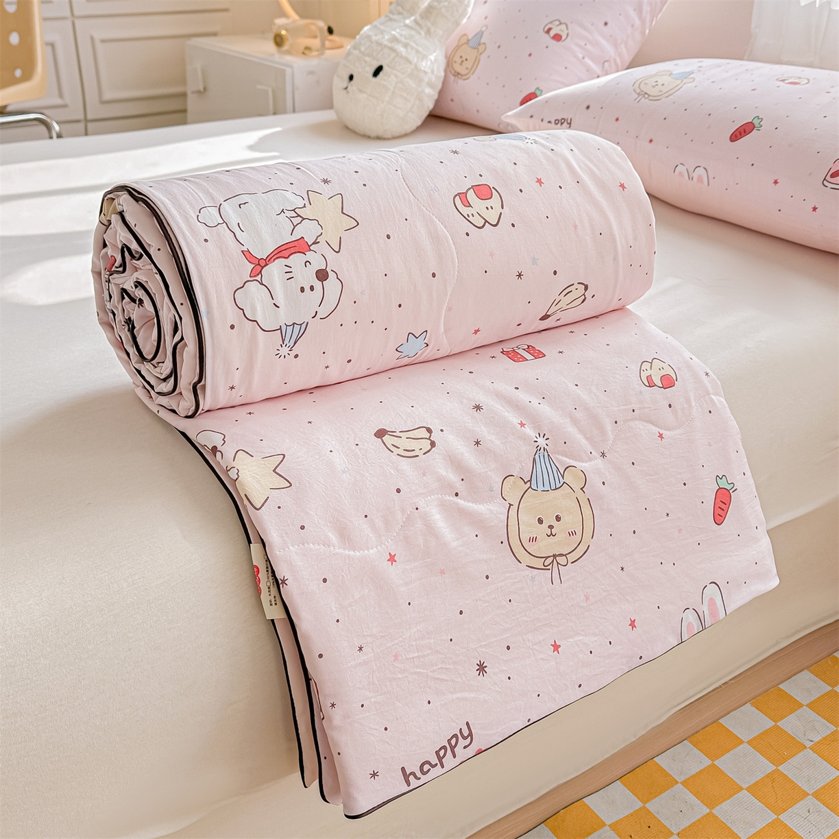 91家纺网 家纺一手货源 找家纺 招财星家纺 2026新款A类水洗棉皱绉纱夏被空调被印花夏凉被子被芯（带质检报告买家秀） 生日派对