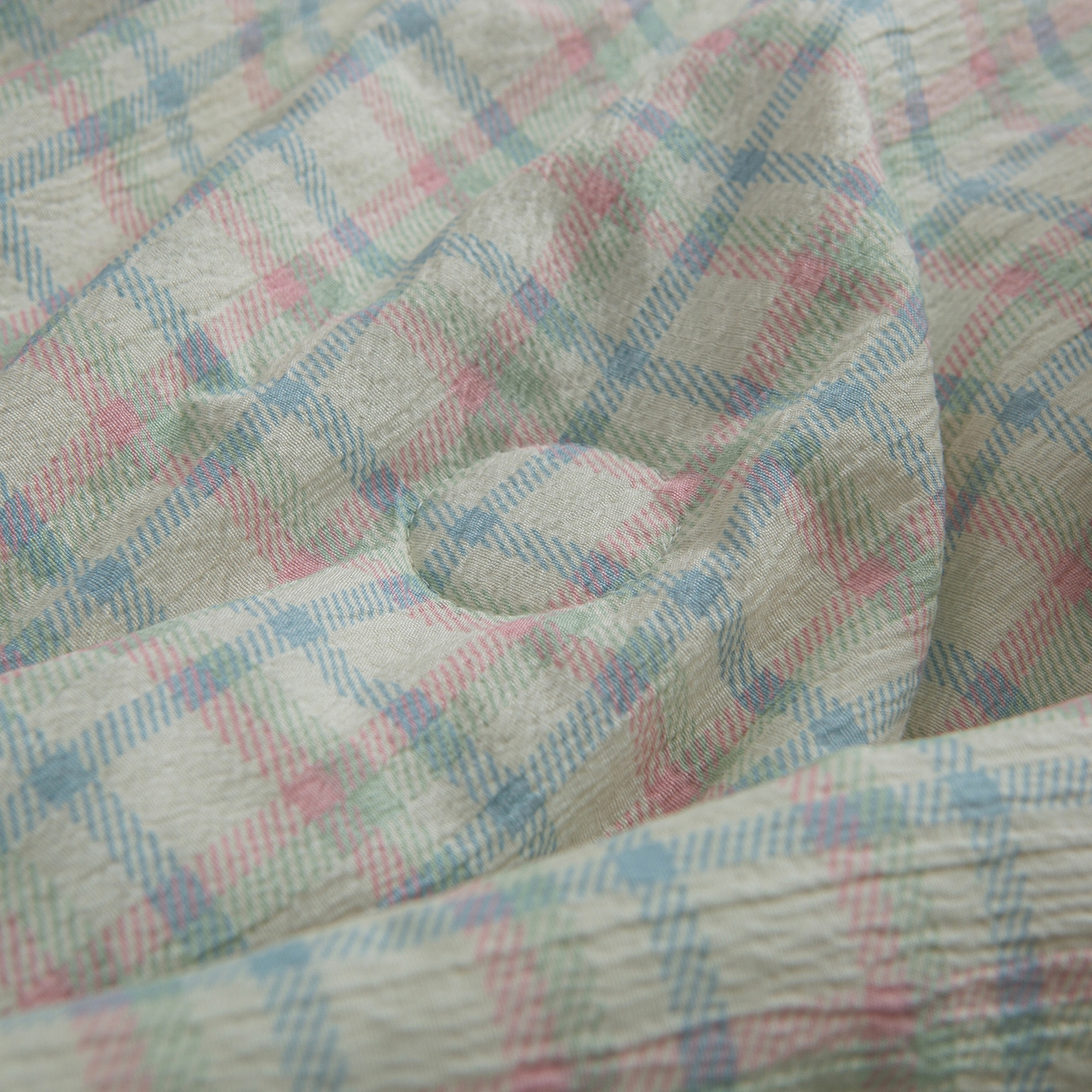 91家纺网 家纺一手货源 找家纺 宜梦家居 2026新款水洗双层纱夏被 剑蓝条