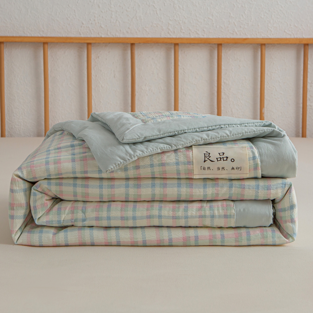 宜梦家居 2026新款水洗双层纱夏被 剑蓝条