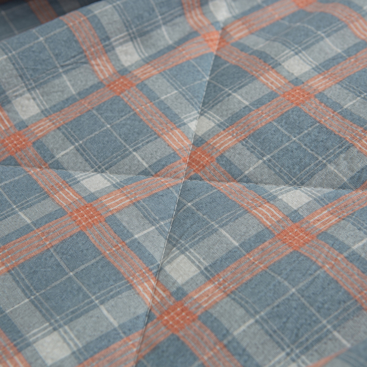 91家纺网 家纺一手货源 找家纺 宜梦家居 2026新款水洗双层纱夏被 蓝小格