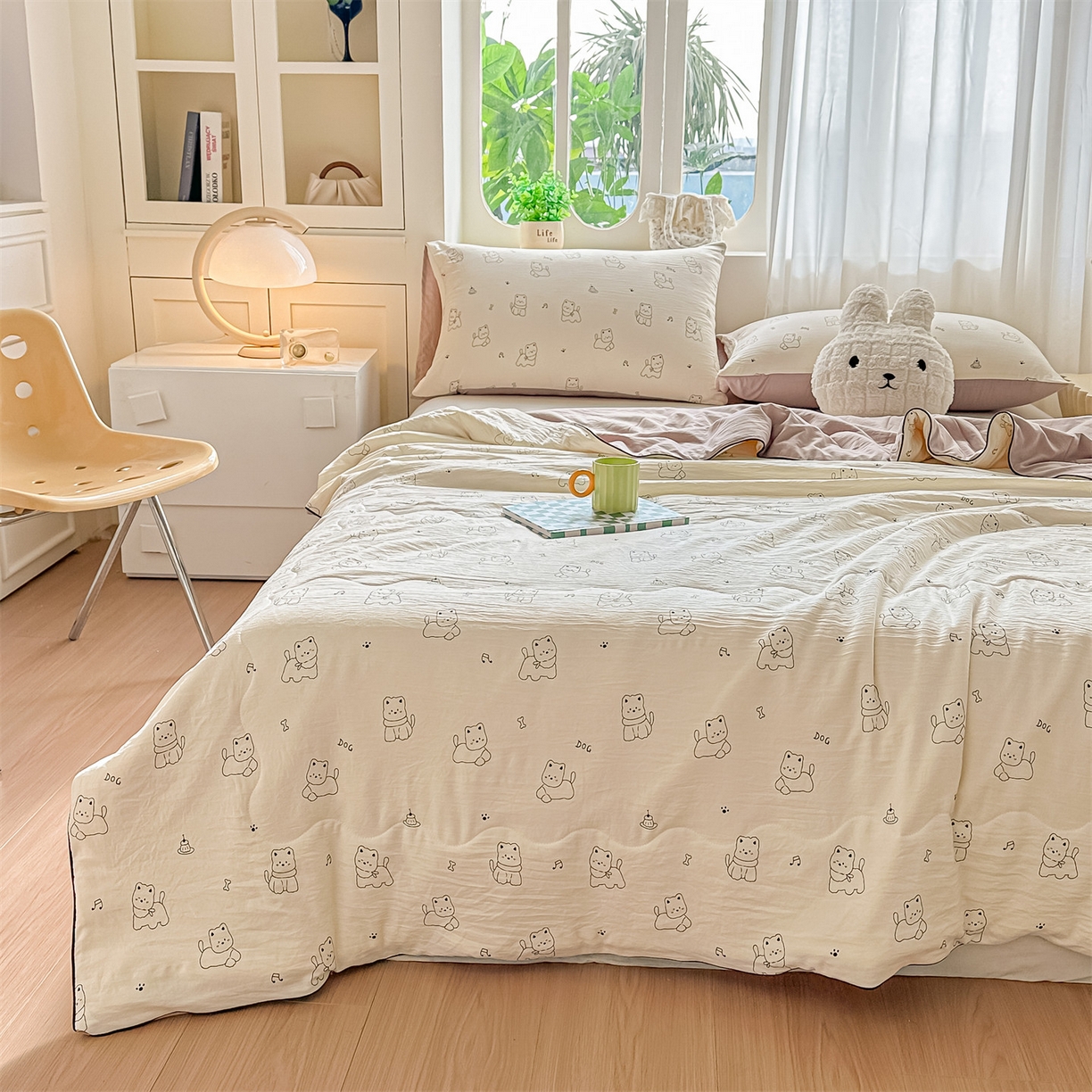 91家纺网 家纺一手货源 找家纺 招财星家纺 2026新款A类水洗棉皱绉纱夏被空调被印花夏凉被子被芯（带质检报告买家秀） 素描小狗