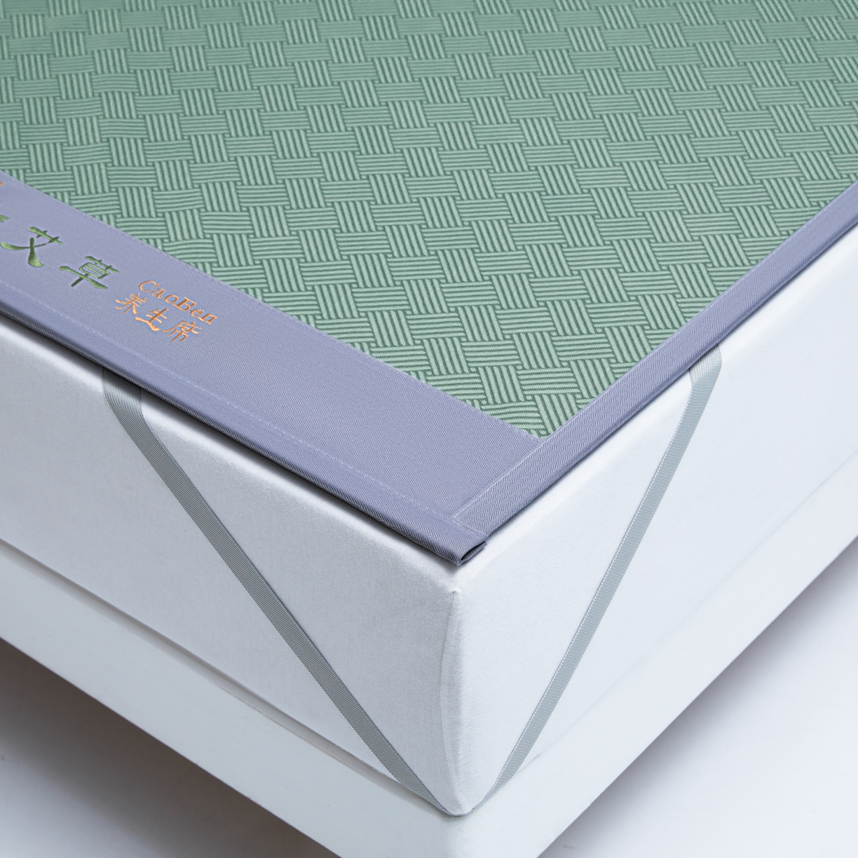 91家纺网 家纺一手货源 找家纺 席都凉席工厂店 2026新款可机洗水洗艾草凉感冰丝高精密碳光软席饼干花三件套饼干花-绿色