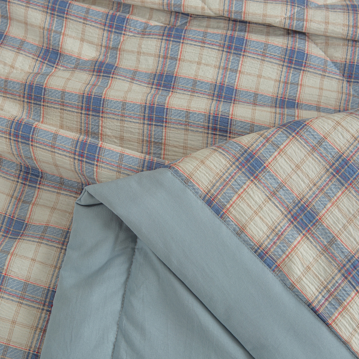 91家纺网 家纺一手货源 找家纺 宜梦家居 2026新款水洗双层纱夏被 青春湖蓝