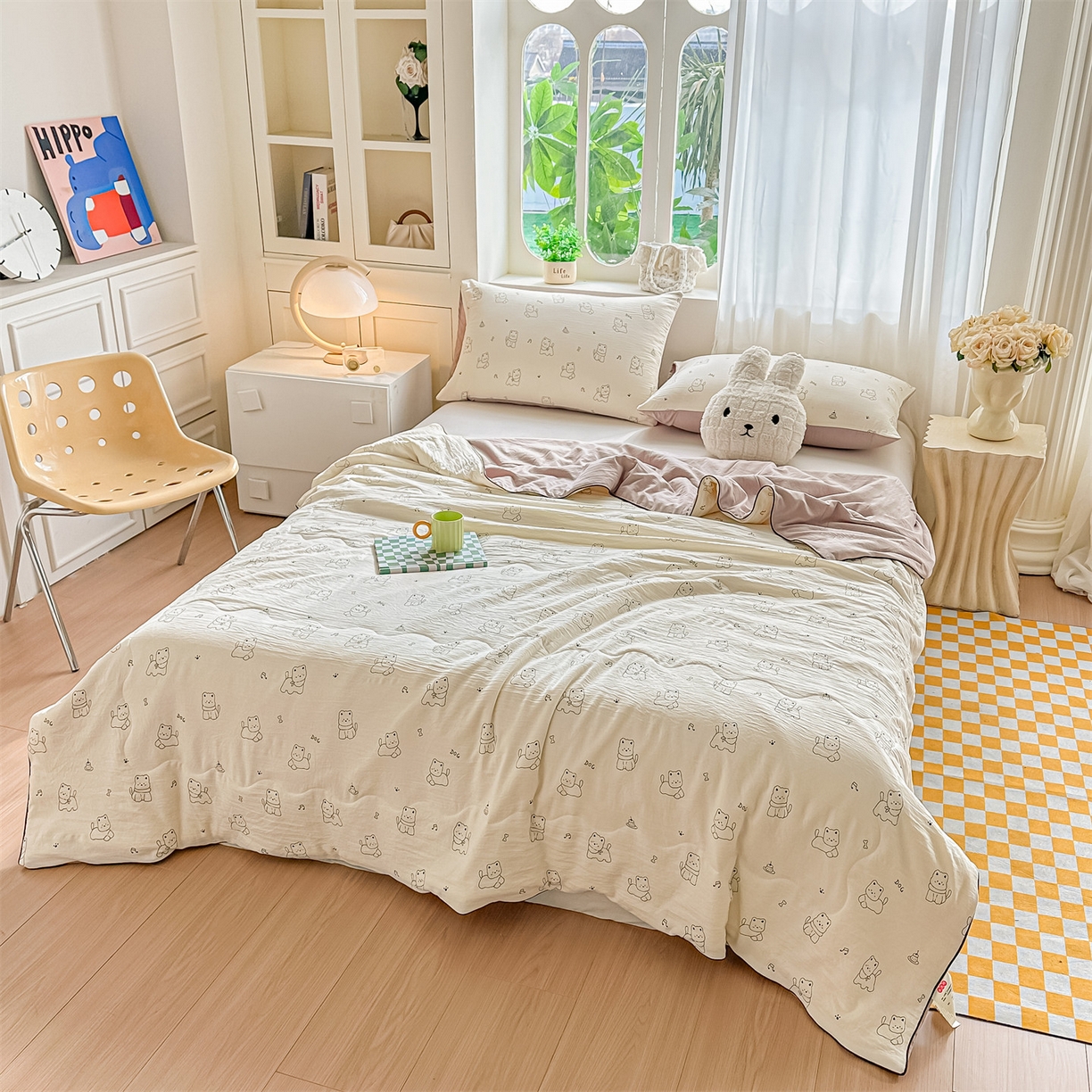 91家纺网 家纺一手货源 找家纺 招财星家纺 2026新款A类水洗棉皱绉纱夏被空调被印花夏凉被子被芯（带质检报告买家秀） 素描小狗