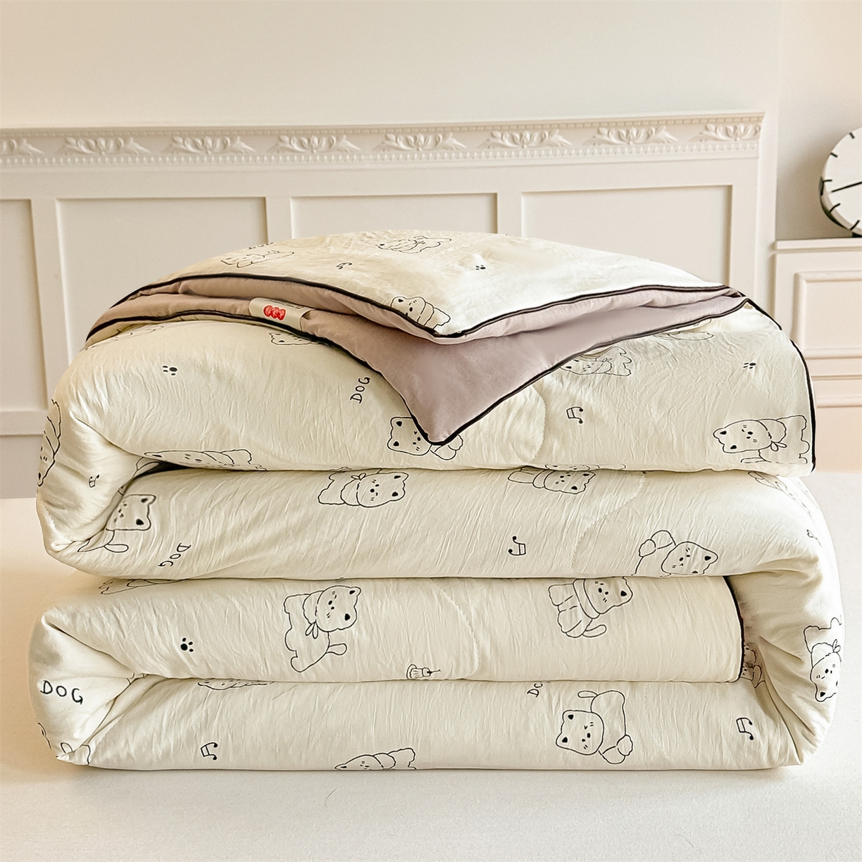 91家纺网 家纺一手货源 找家纺 招财星家纺 2026新款A类水洗棉皱绉纱夏被空调被印花夏凉被子被芯（带质检报告买家秀） 素描小狗