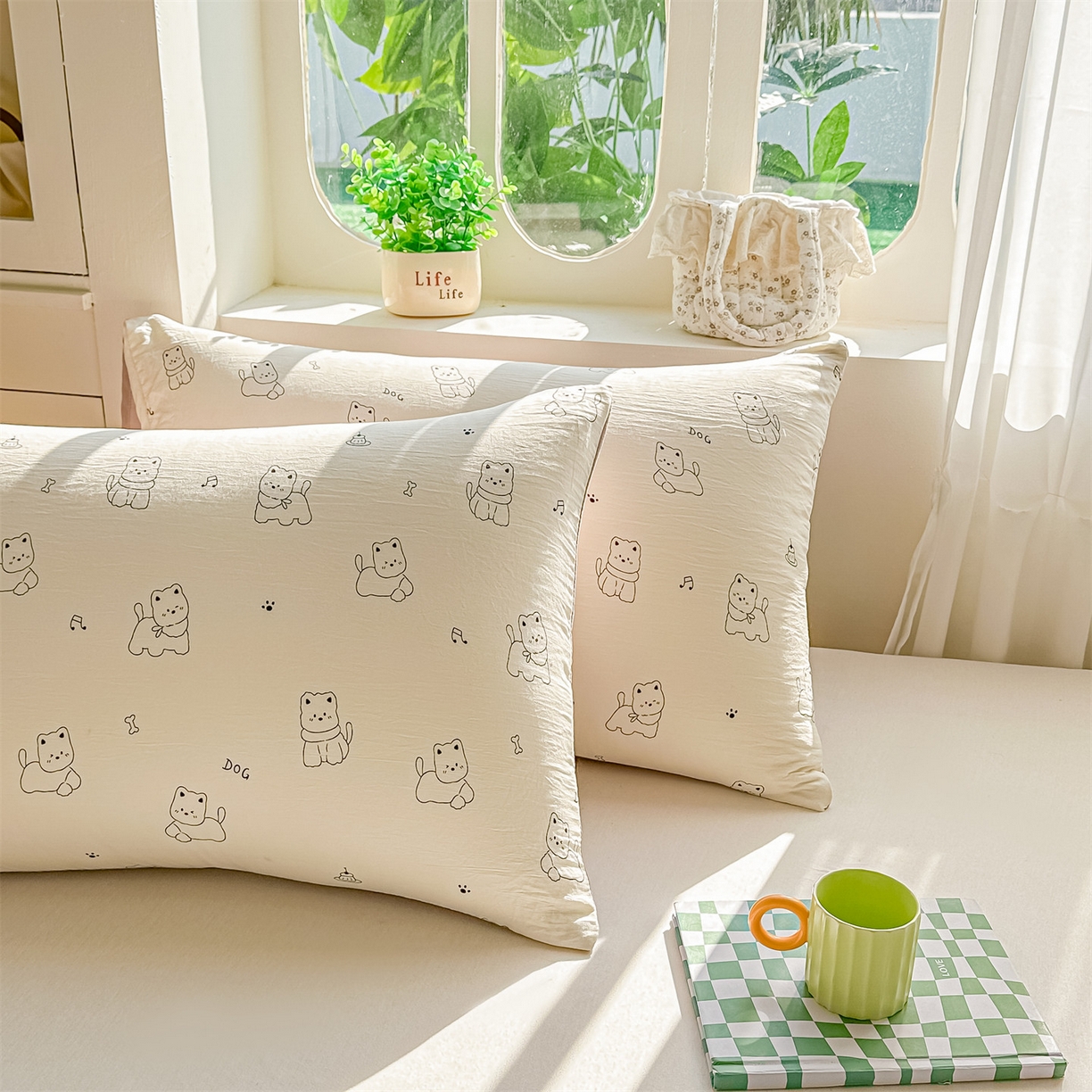 91家纺网 家纺一手货源 找家纺 招财星家纺 2026新款A类水洗棉皱绉纱夏被空调被印花夏凉被子被芯（带质检报告买家秀） 素描小狗