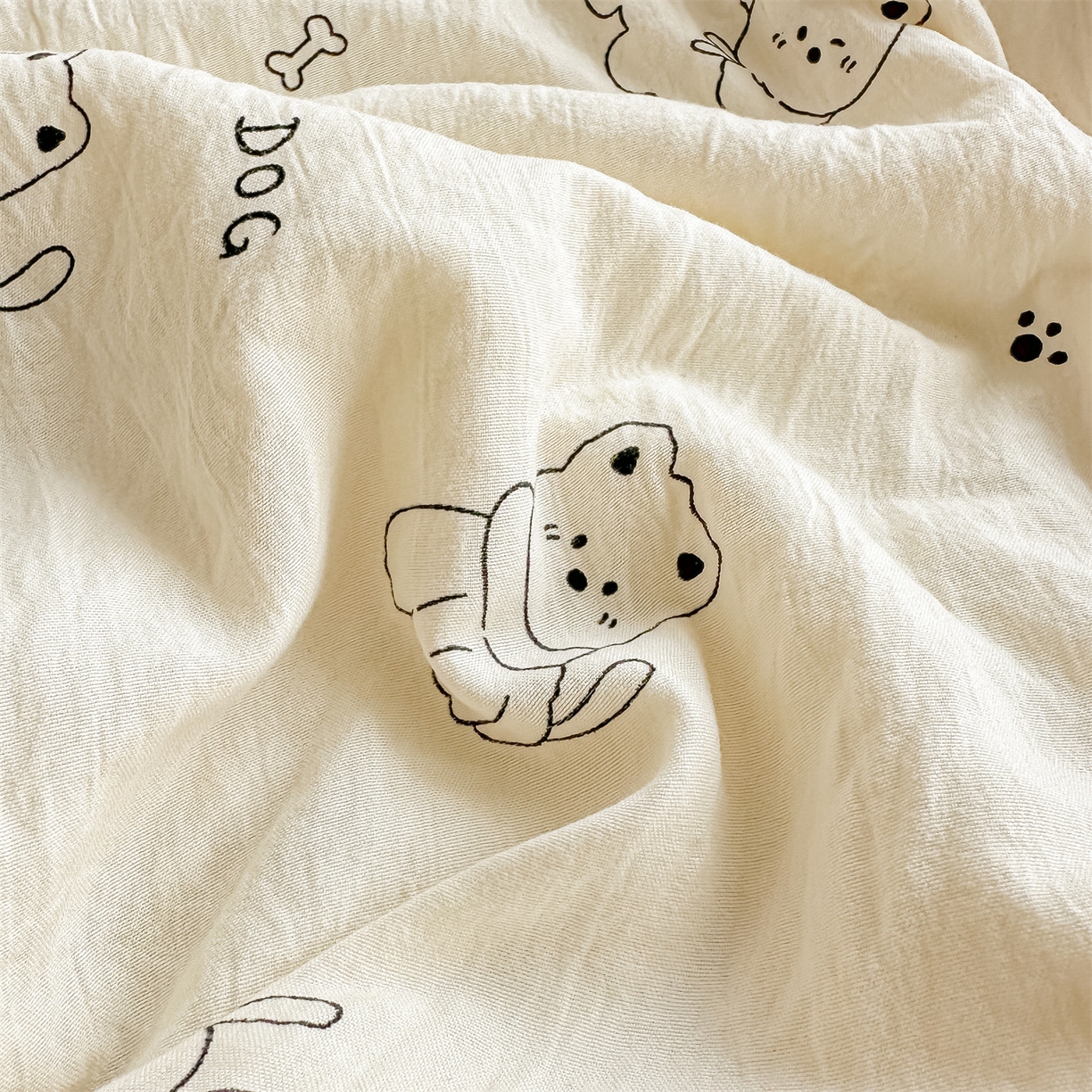 91家纺网 家纺一手货源 找家纺 招财星家纺 2026新款A类水洗棉皱绉纱夏被空调被印花夏凉被子被芯（带质检报告买家秀） 素描小狗