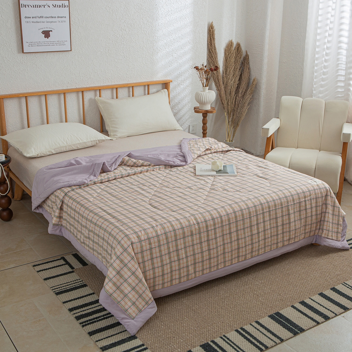 91家纺网 家纺一手货源 找家纺 宜梦家居 2026新款水洗双层纱夏被 威尼斯紫