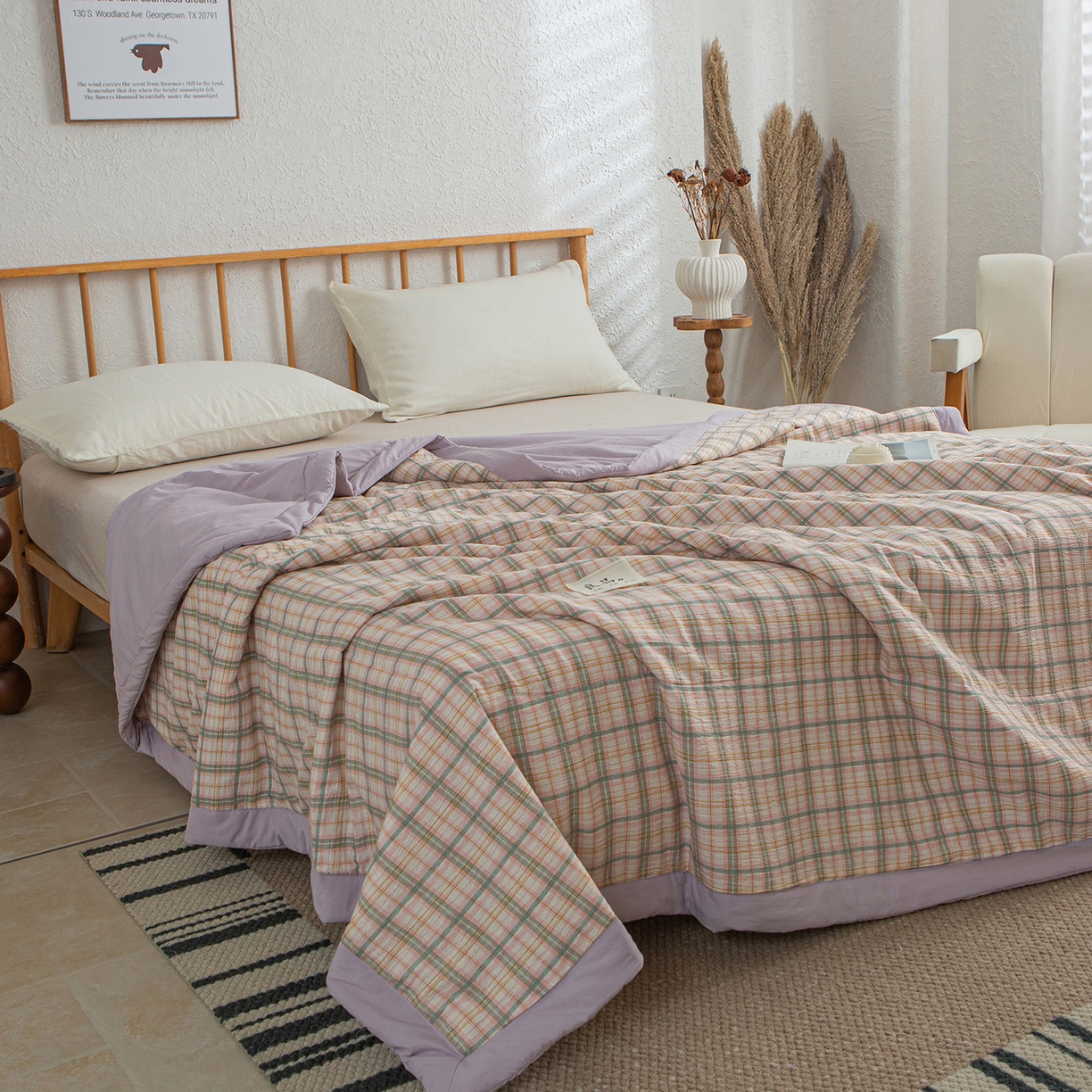 91家纺网 家纺一手货源 找家纺 宜梦家居 2026新款水洗双层纱夏被 威尼斯紫