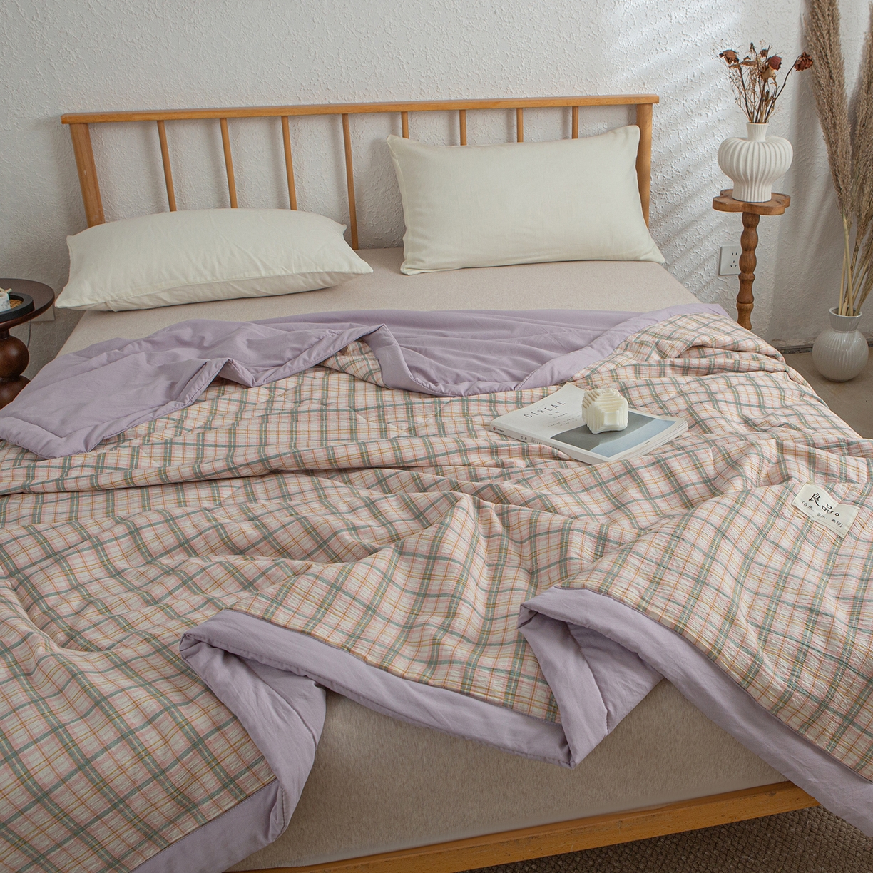 91家纺网 家纺一手货源 找家纺 宜梦家居 2026新款水洗双层纱夏被 威尼斯紫