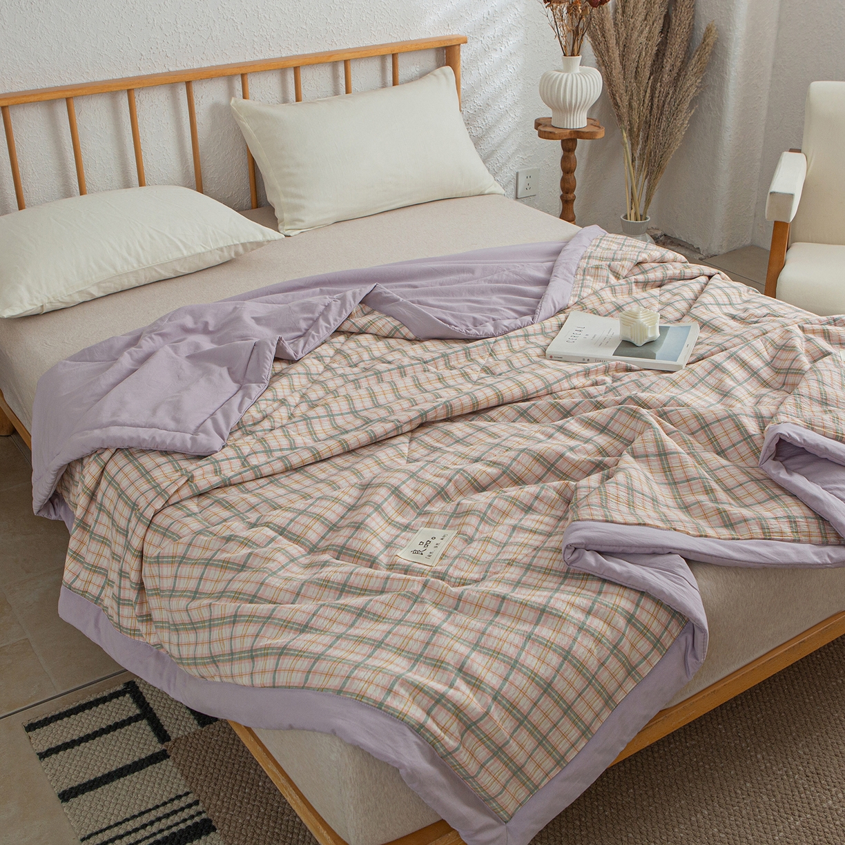 91家纺网 家纺一手货源 找家纺 宜梦家居 2026新款水洗双层纱夏被 威尼斯紫