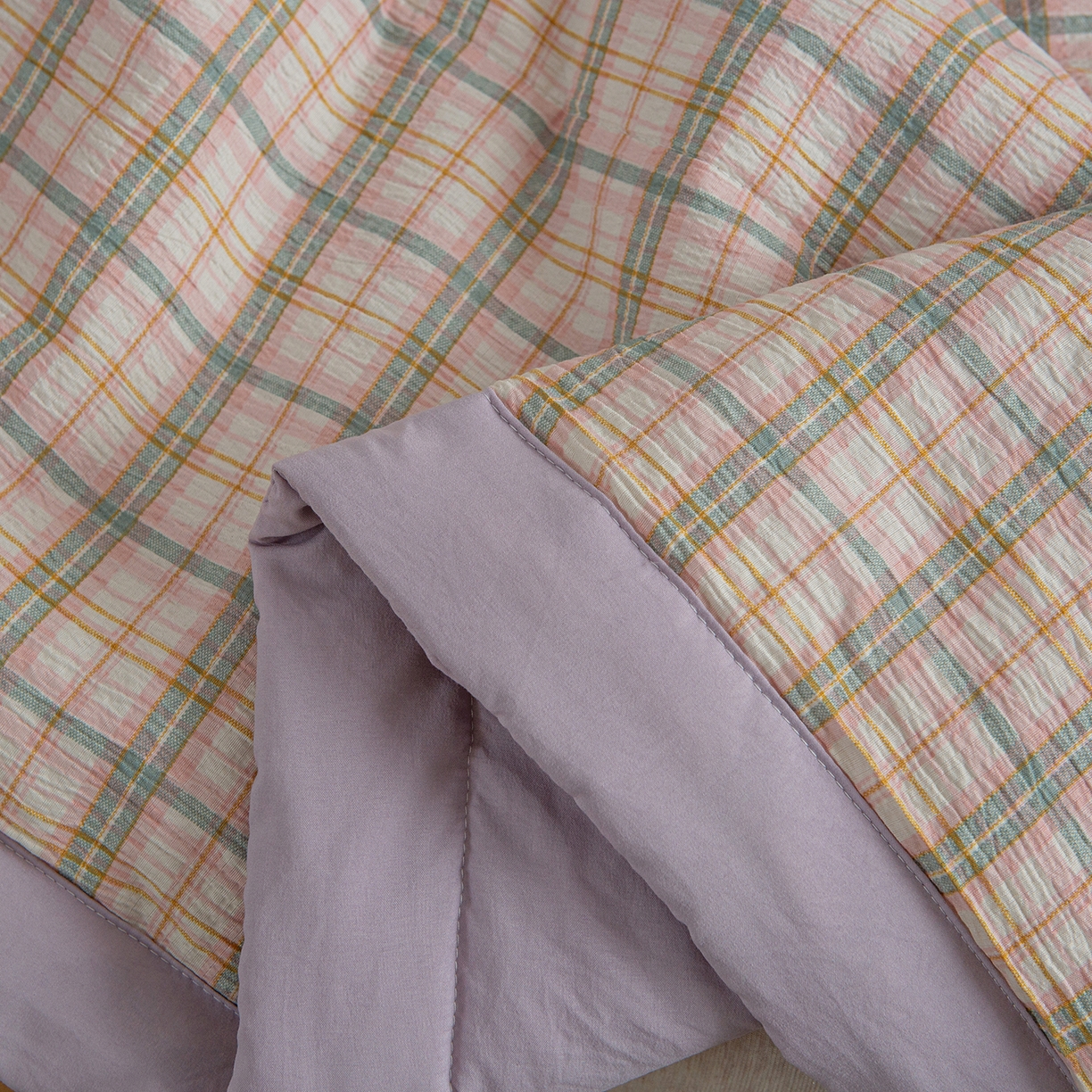 91家纺网 家纺一手货源 找家纺 宜梦家居 2026新款水洗双层纱夏被 威尼斯紫