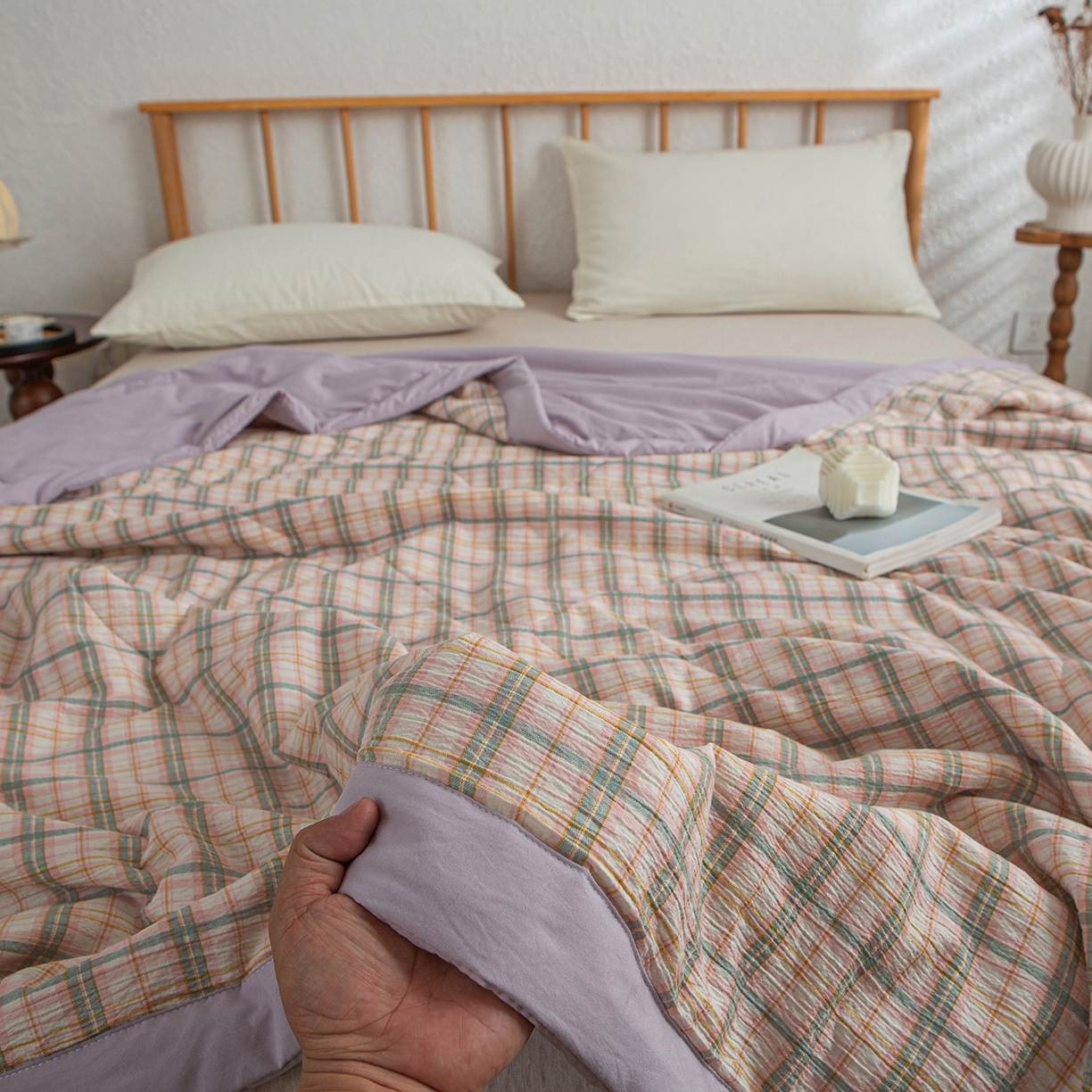 91家纺网 家纺一手货源 找家纺 宜梦家居 2026新款水洗双层纱夏被 威尼斯紫