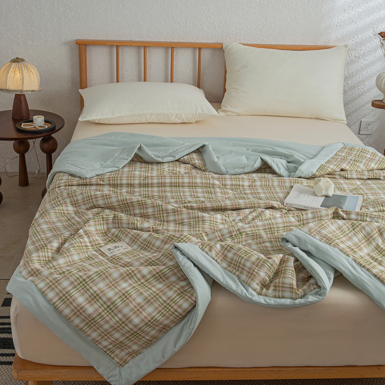 91家纺网 家纺一手货源 找家纺 宜梦家居 2026新款水洗双层纱夏被 雅绿