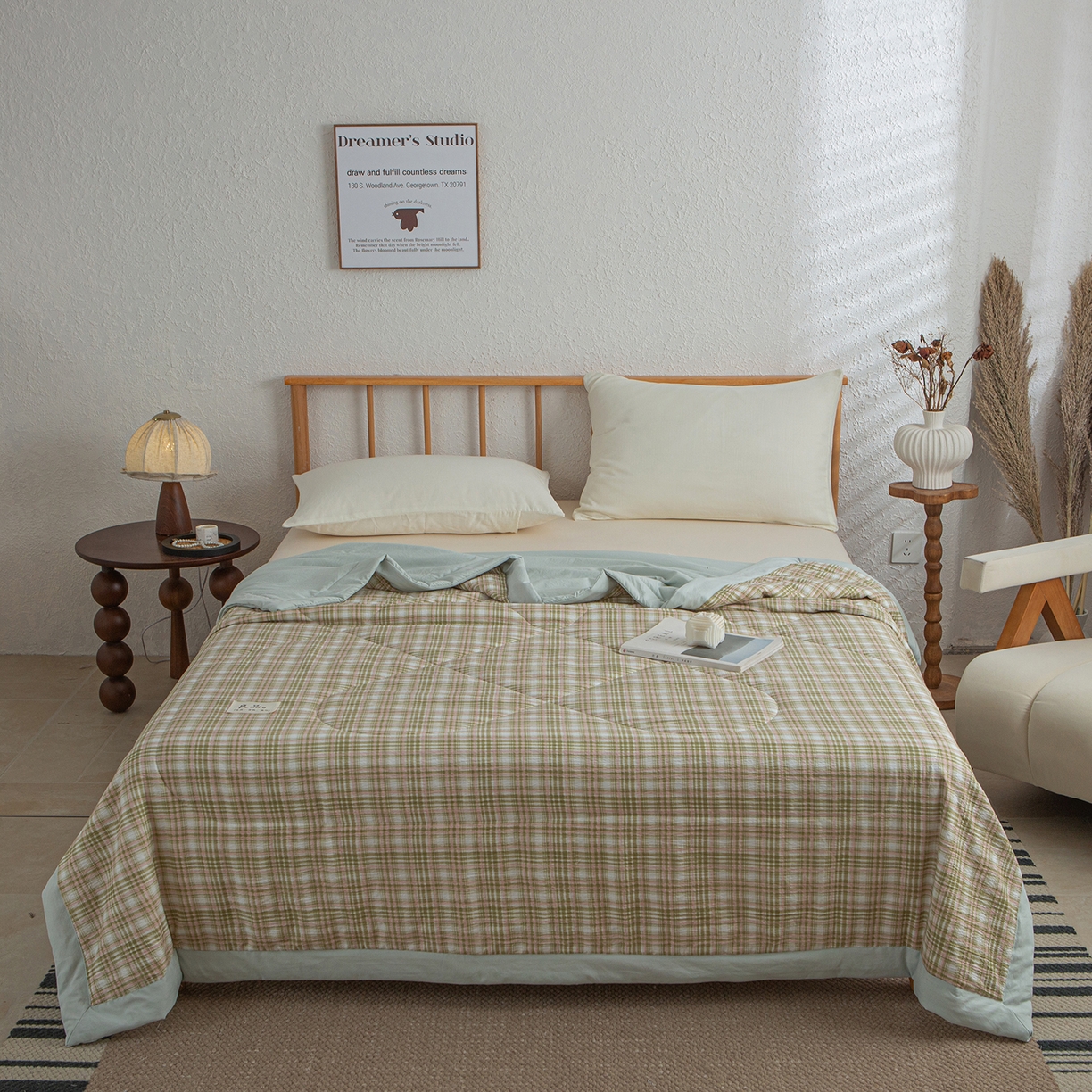 91家纺网 家纺一手货源 找家纺 宜梦家居 2026新款水洗双层纱夏被 雅绿