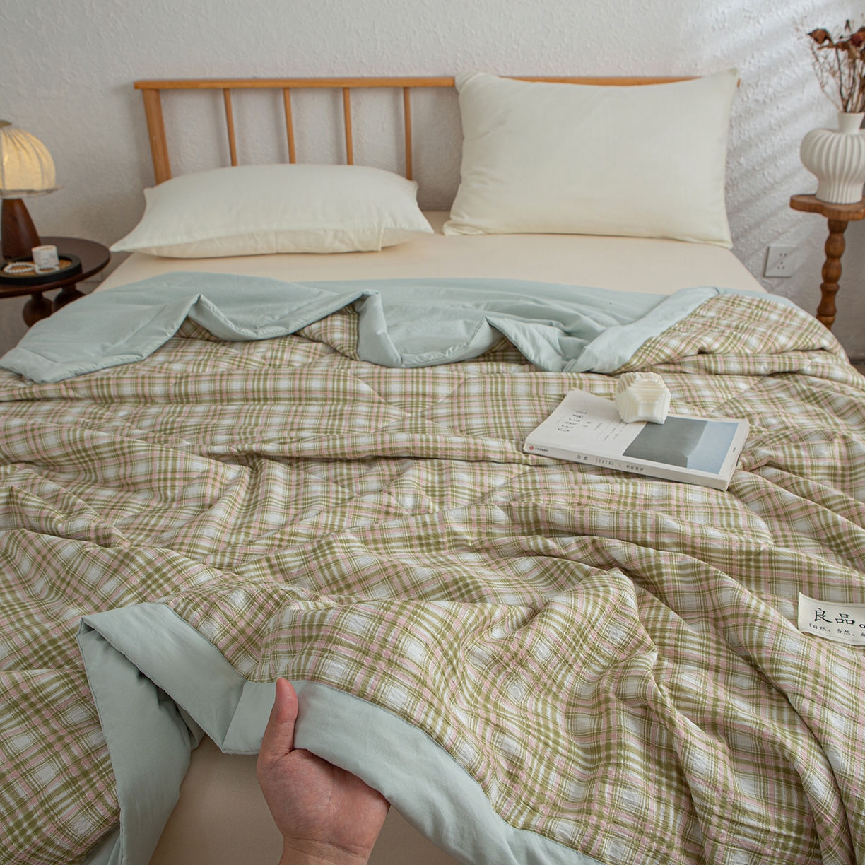91家纺网 家纺一手货源 找家纺 宜梦家居 2026新款水洗双层纱夏被 雅绿