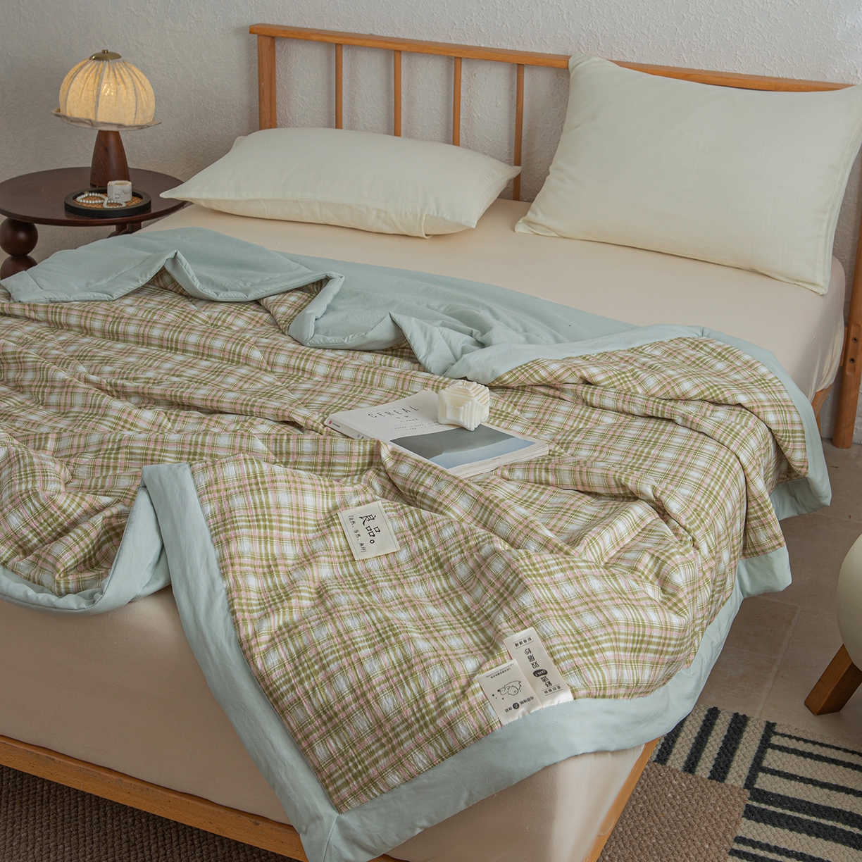 91家纺网 家纺一手货源 找家纺 宜梦家居 2026新款水洗双层纱夏被 雅绿