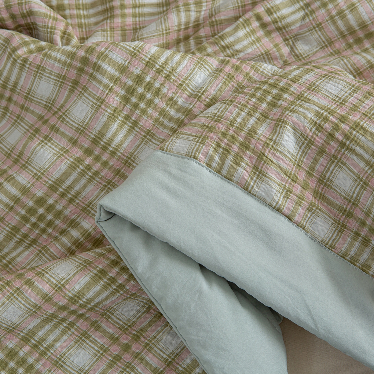 91家纺网 家纺一手货源 找家纺 宜梦家居 2026新款水洗双层纱夏被 雅绿