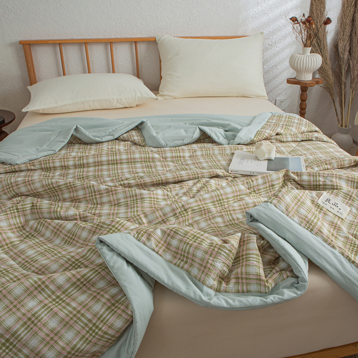 91家纺网 家纺一手货源 找家纺 宜梦家居 2026新款水洗双层纱夏被 雅绿