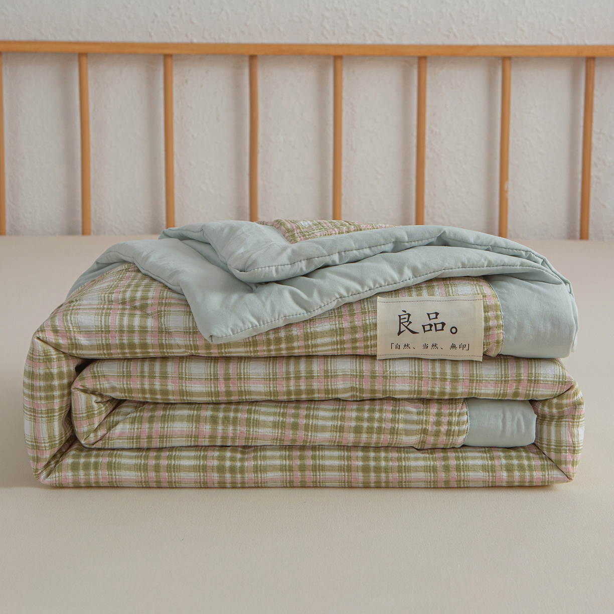 宜梦家居 2026新款水洗双层纱夏被 雅绿