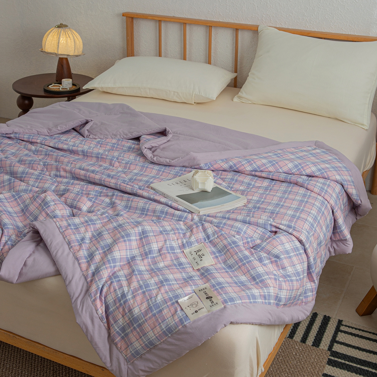 91家纺网 家纺一手货源 找家纺 宜梦家居 2026新款水洗双层纱夏被 云朵紫