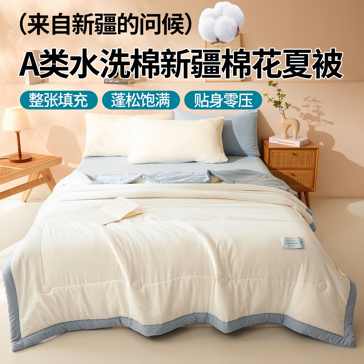 91家纺网 家纺一手货源 找家纺 （总）罗布斯 2026新款简约纯色风水洗棉双拼夏被新疆棉花被夏凉被空调被(买家秀加微）