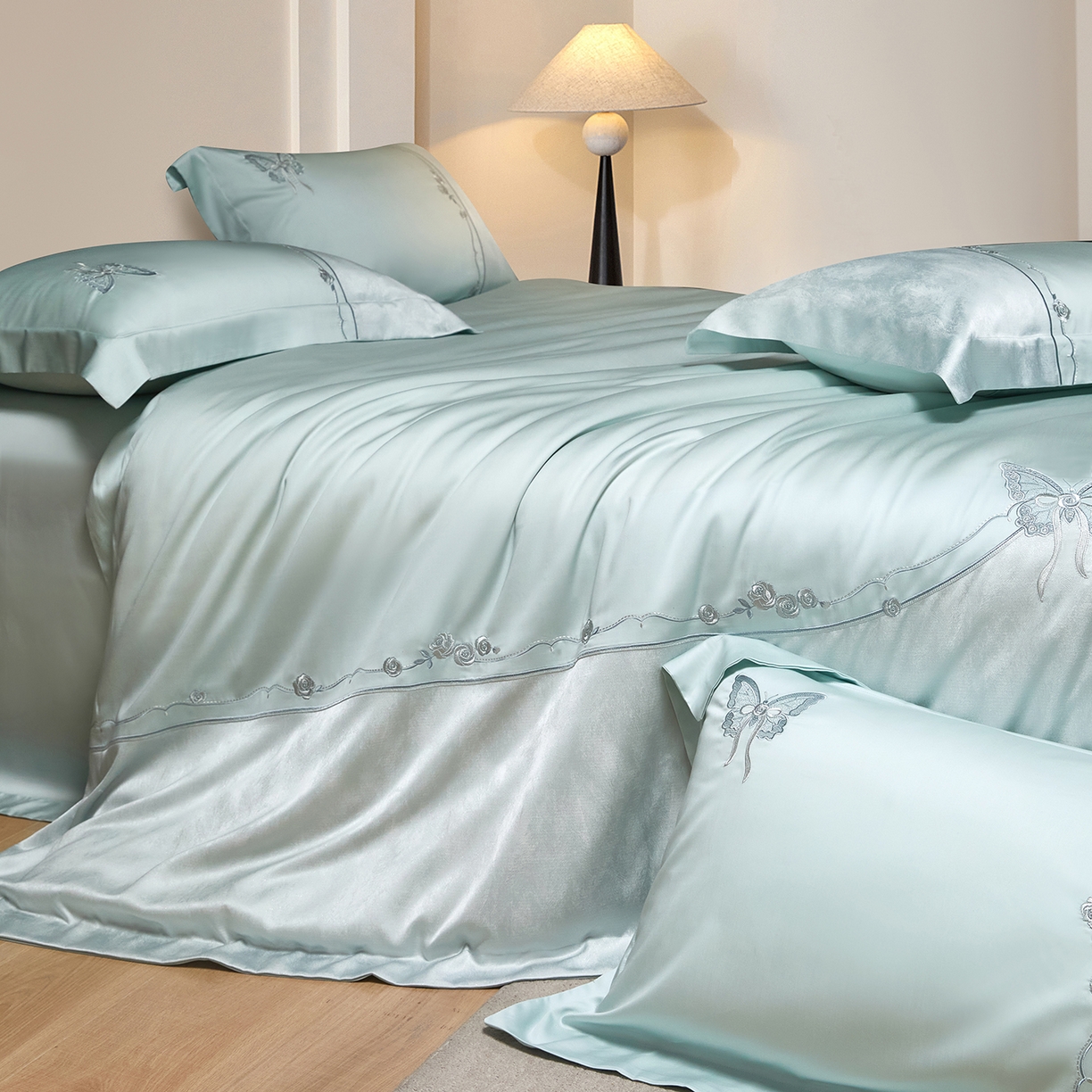 91家纺网 家纺一手货源 找家纺 蒂爵 2026新款天丝棉提花四件套 冰晶兰