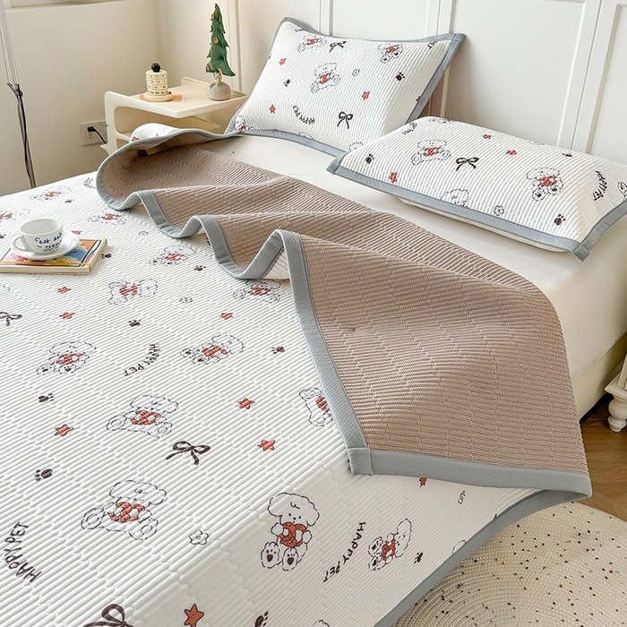 91家纺网 家纺一手货源 找家纺 （总）卡罗兰 2026新款卡通印花凉席双面可用冰丝凉席床盖单件三四件套