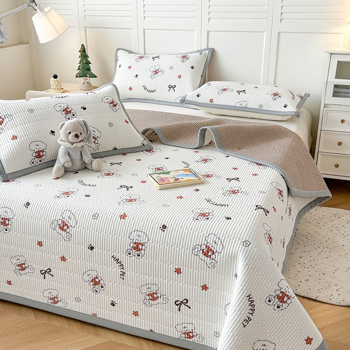 91家纺网 家纺一手货源 找家纺 （总）卡罗兰 2026新款卡通印花凉席双面可用冰丝凉席床盖单件三四件套