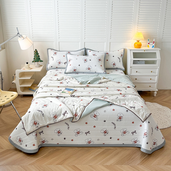 91家纺网 家纺一手货源 找家纺 （总）卡罗兰 2026新款卡通印花凉席双面可用冰丝凉席床盖单件三四件套