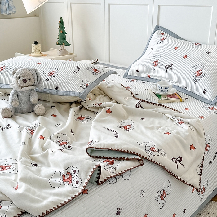 91家纺网 家纺一手货源 找家纺 （总）卡罗兰 2026新款卡通印花凉席双面可用冰丝凉席床盖单件三四件套