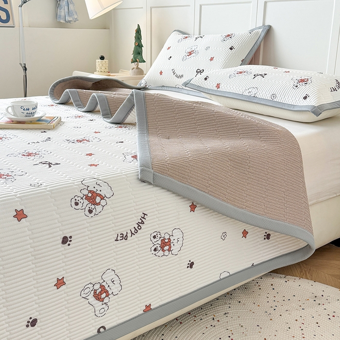 91家纺网 家纺一手货源 找家纺 （总）卡罗兰 2026新款卡通印花凉席双面可用冰丝凉席床盖单件三四件套