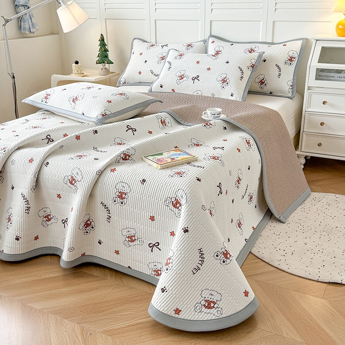 91家纺网 家纺一手货源 找家纺 （总）卡罗兰 2026新款卡通印花凉席双面可用冰丝凉席床盖单件三四件套