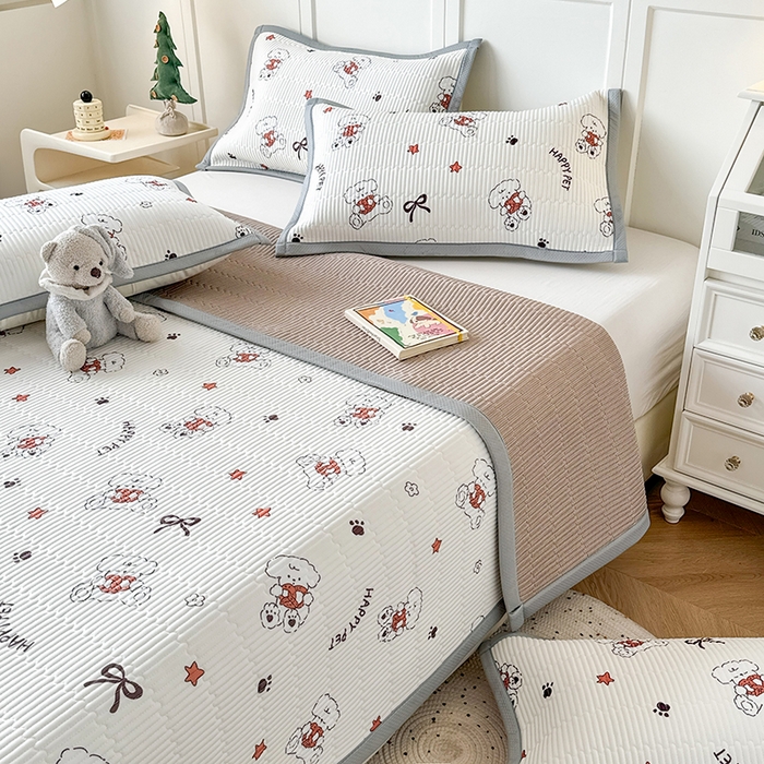 91家纺网 家纺一手货源 找家纺 （总）卡罗兰 2026新款卡通印花凉席双面可用冰丝凉席床盖单件三四件套