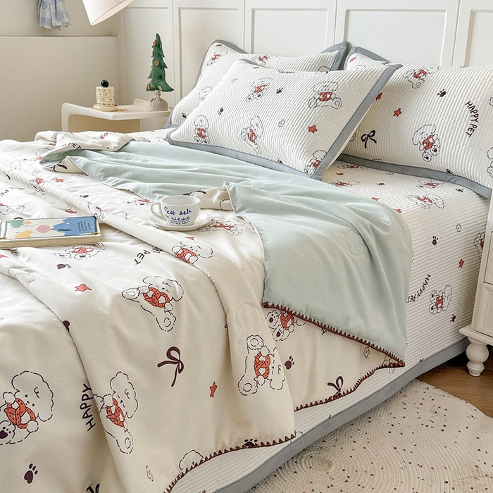 91家纺网 家纺一手货源 找家纺 卡罗兰 2026新款卡通印花凉席双面可用冰丝凉席床盖单件三四件套 小奶狗